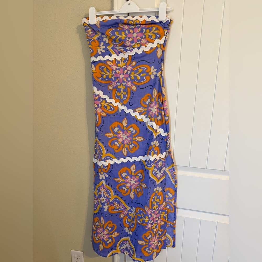 Floral Strapless Maxi Dress - Purple and Orange